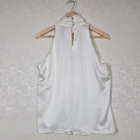 VTG Chaus Halter High Neck Top sz 10 Ivory Sleeveless Rhinestone Buttons - Picture 4 of 11